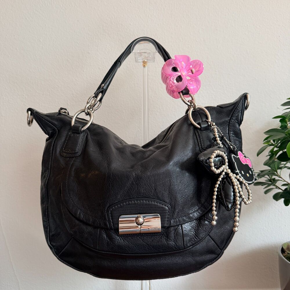Coach Kristin 19293 Black Leather Hobo Bag Y2K Slouchy Shoulder Purse Silver